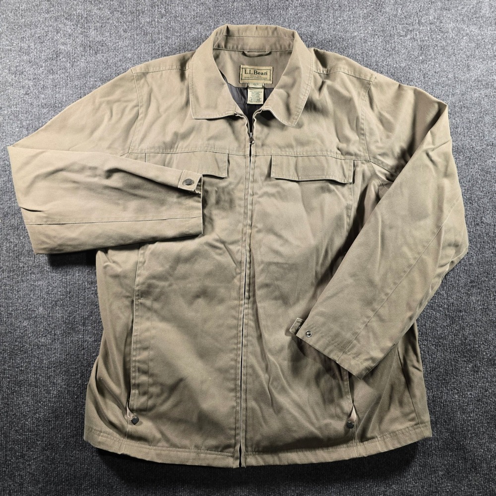LL Bean Mens XL Tall Khaki Nylon Field Jacket Full Zip Utility Coat Tan 0GTM8